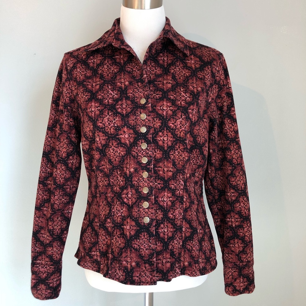 Christopher & Banks Pinwale Corduroy Tapestry Top, size Small